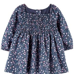 NWOT Oshkosh Floral Smocked Dress size 12 mo adorable Navy pink floral New!